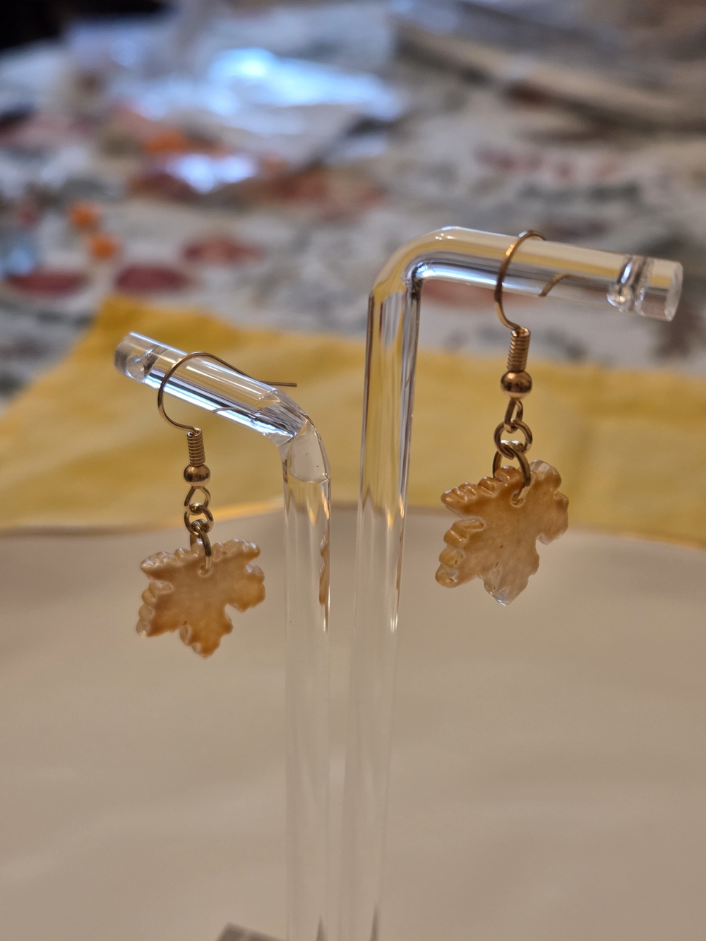 Autumn Maple Leaf Drop Earrings- Amber/ Yellow Resin